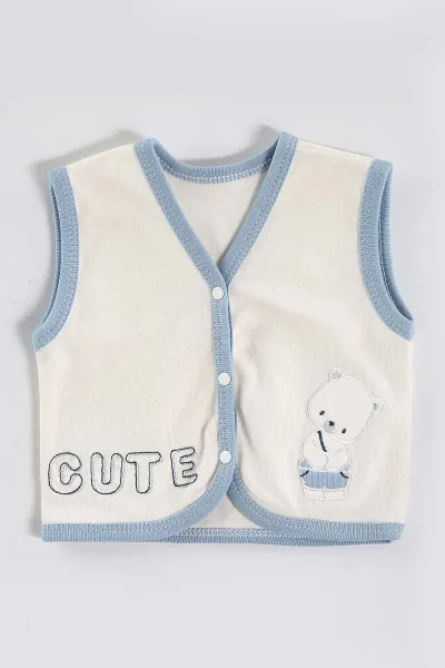 Mavi (0-3 Ay) Cute Ayıcık Nakışlı   10 Parça Kutulu Yeni Doğan Erkek Bebek Zıbın Seti 443599