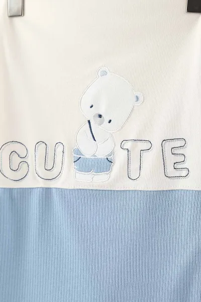 Mavi (0-3 Ay) Cute Ayıcık Nakışlı   10 Parça Kutulu Yeni Doğan Erkek Bebek Zıbın Seti 443599