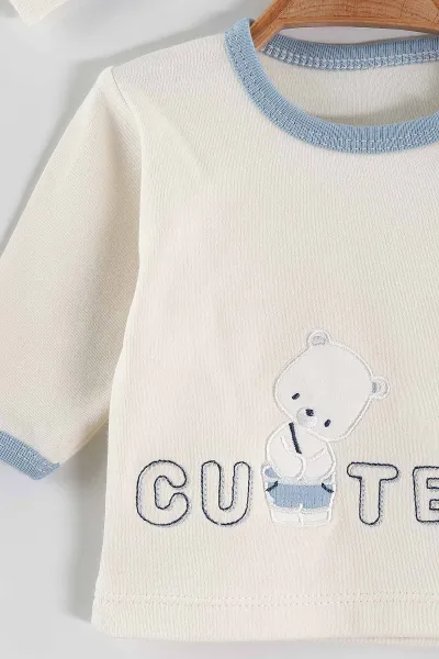 Mavi (0-3 Ay) Cute Ayıcık Nakışlı   10 Parça Kutulu Yeni Doğan Erkek Bebek Zıbın Seti 443599