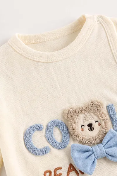 Mavi (0-3 Ay)Süzene Cool Nakışlı  Patikli ve Şapkalı Erkek Bebek 3'lü Takım 477129
