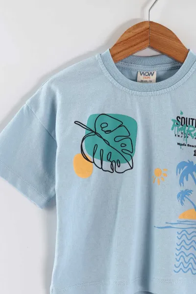 Mavi (0-4 Yaş)Baskılı  Tişört ve Desenli  Şortlu Erkek Çocuk Yazlık Takım 458544