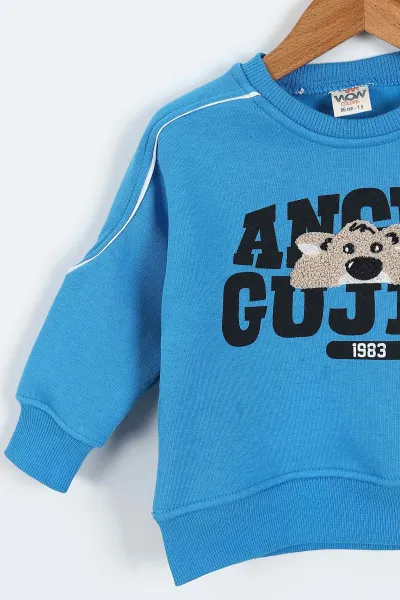 Mavi (0-4 Yaş)Gujje Baskılı Biye Detaylı  3  İp Şardonlu Erkek Çocuk Sweatshirt 417566
