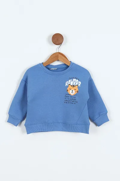 Mavi (0-4 Yaş)Rawr Baskılı  3  İp Şardonlu Erkek Çocuk Sweatshirt 415034