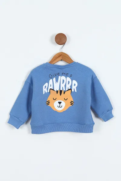 Mavi (0-4 Yaş)Rawr Baskılı  3  İp Şardonlu Erkek Çocuk Sweatshirt 415034