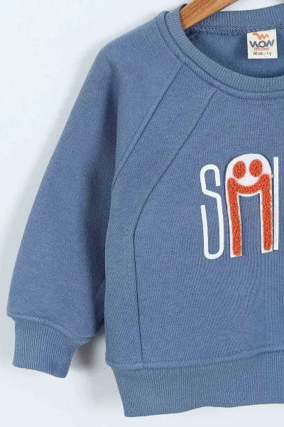 Mavi (0-4 Yaş)Smile Baskılı Dikiş Detaylı  3  İp Şardonlu Erkek Çocuk Sweatshirt 417560