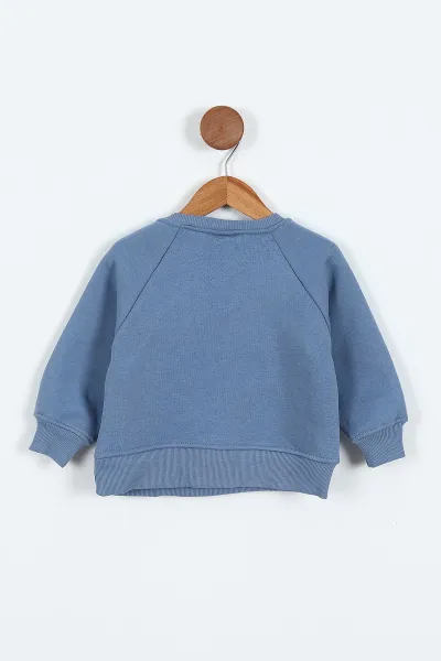 Mavi (0-4 Yaş)Smile Baskılı Dikiş Detaylı  3  İp Şardonlu Erkek Çocuk Sweatshirt 417560