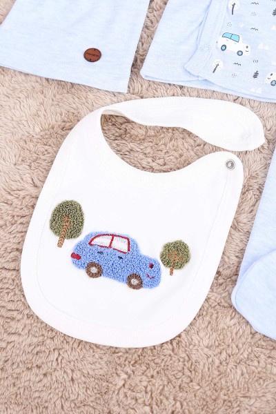 Mavi (0-6 Ay) Araba Nakışlı Çıtçıtlı 4 Lü Zıbın Takımı 171452