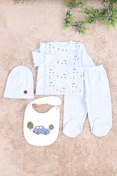 Mavi (0-6 Ay) Araba Nakışlı Çıtçıtlı 4 Lü Zıbın Takımı 171452
