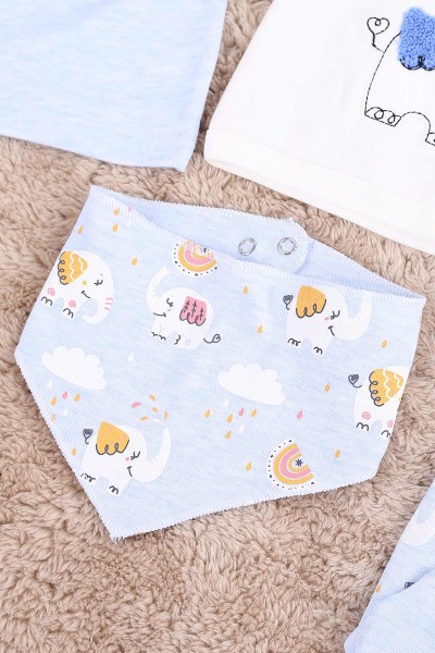 Mavi (0-6 Ay) Fil Nakışlı 5 Li Erkek Bebe Takım 171995