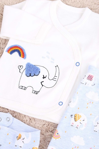 Mavi (0-6 Ay) Fil Nakışlı 5 Li Erkek Bebe Takım 171995