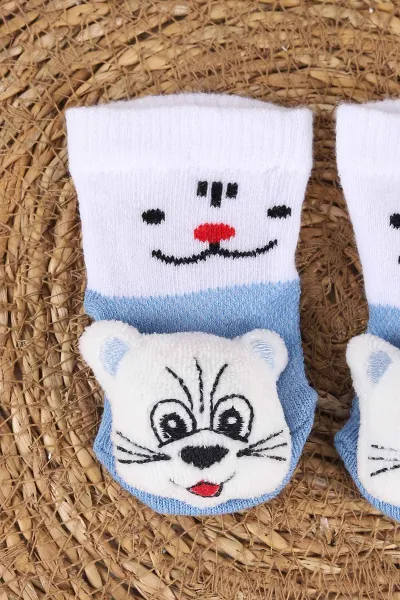 Mavi (0-6 Ay) Nakış Oyuncaklı Erkek Bebek Çorap 467462
