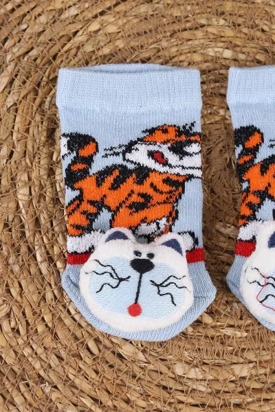 Mavi (0-6 Ay) Nakış Oyuncaklı Erkek Bebek Çorap 467467