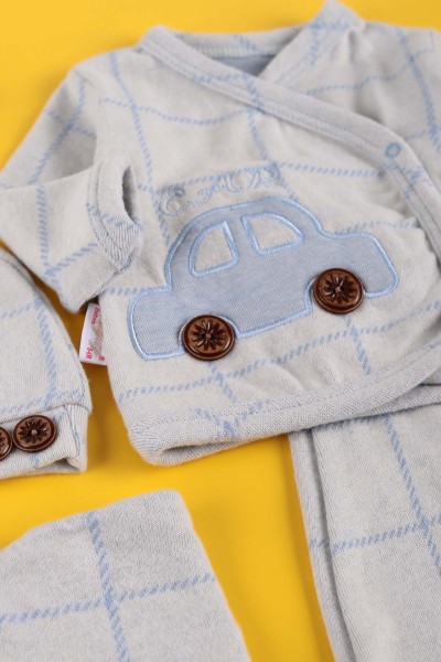 Mavi (0-6 Ay) Nakışlı Erkek Bebe Takım 223418