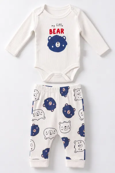 Mavi (0-9 Ay)  Ayıcık Baskılı Raporlu Erkek Bebek Takım 480462