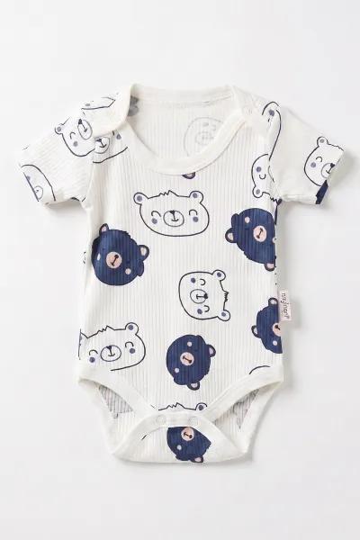 Mavi (0-9 Ay )  Ayıcık Kafası  Baskılı Kısa Kol  Bebek & Çocuk Çıtçıtlı Badi 480429