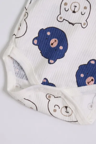 Mavi (0-9 Ay )  Ayıcık Kafası  Baskılı Kısa Kol  Bebek & Çocuk Çıtçıtlı Badi 480429