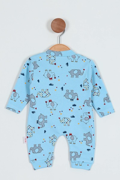 Mavi (0-9 Ay) Kalpli Fil Baskılı Çıtçıtlı Kız Bebe Tulum 203363
