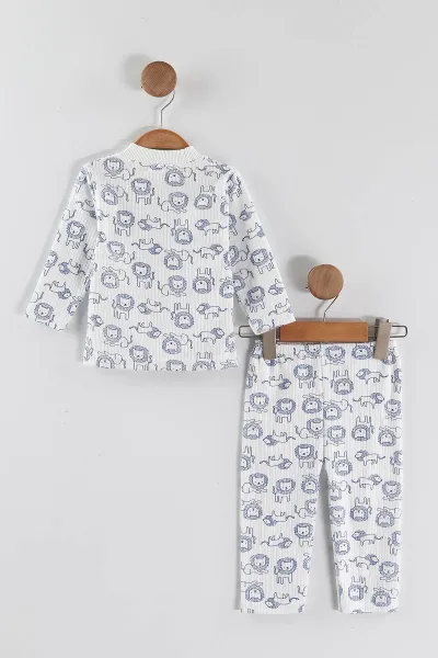 Mavi (1-3 Yaş) Aslan Desenli Raporlu Çocuk Pijama Takım 459404