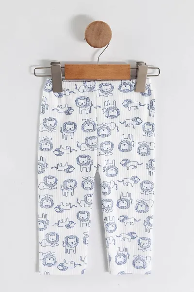 Mavi (1-3 Yaş) Aslan Desenli Raporlu Çocuk Pijama Takım 459404