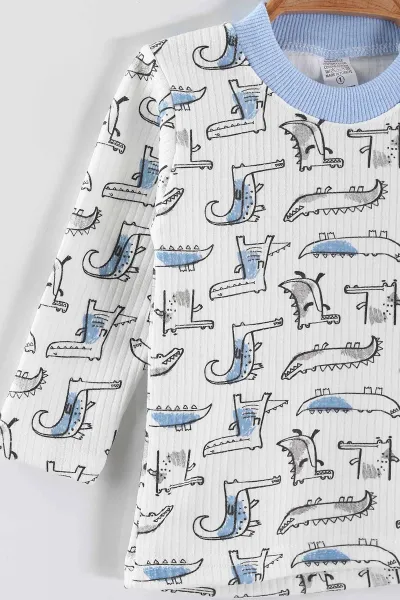 Mavi (1-3 Yaş) Balık  Desenli Raporlu Çocuk Pijama Takım 459408