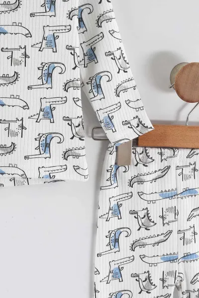 Mavi (1-3 Yaş) Balık  Desenli Raporlu Çocuk Pijama Takım 459408