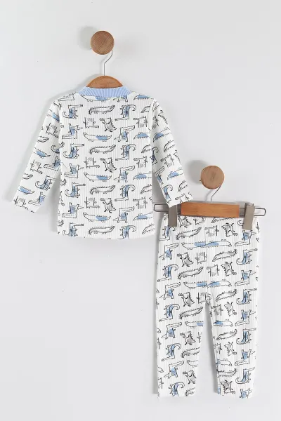 Mavi (1-3 Yaş) Balık  Desenli Raporlu Çocuk Pijama Takım 459408