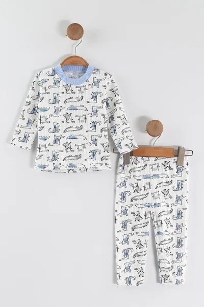 Mavi (1-3 Yaş) Balık  Desenli Raporlu Çocuk Pijama Takım 459408
