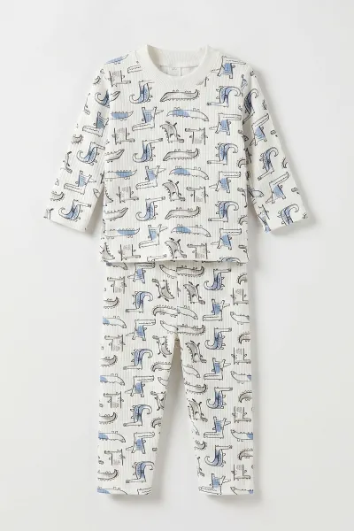 Mavi (1-3 Yaş) Balık Desenli Raporlu Çocuk Pijama Takım  484706