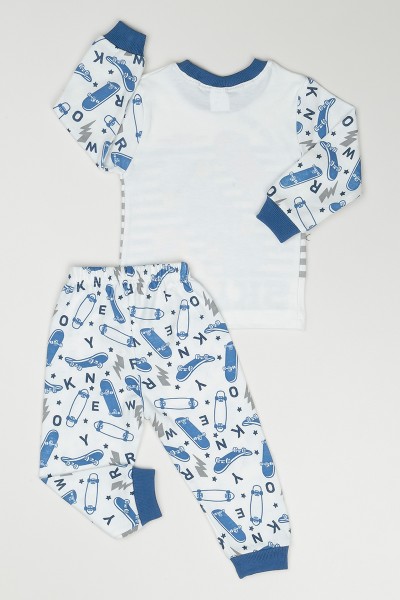 Mavi (1-3 Yaş) Kaykay Baskılı Erkek Çocuk Pijama Takımı 90925