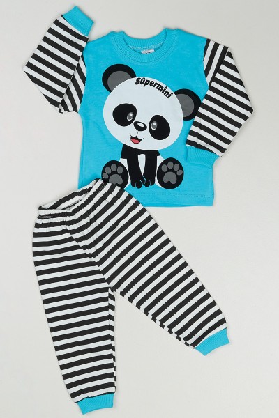 Mavi (1-3 Yaş) Panda Baskılı Erkek Çocuk Pijama Takım 88614