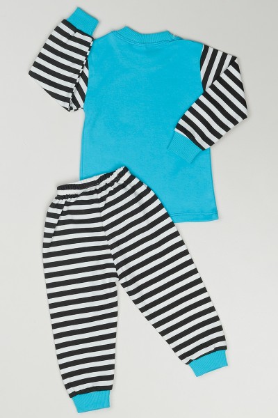 Mavi (1-3 Yaş) Saatli Kurbağa Baskılı Çocuk Pijama Takımı 86611