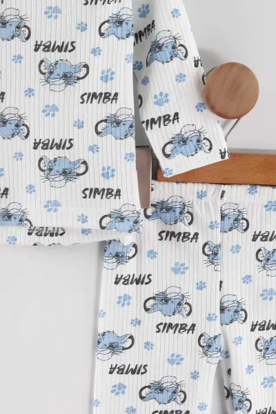 Mavi (1-3 Yaş) Simba Desenli Raporlu Çocuk Pijama Takım 463016