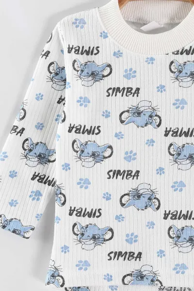 Mavi (1-3 Yaş) Simba Desenli Raporlu Çocuk Pijama Takım 463016