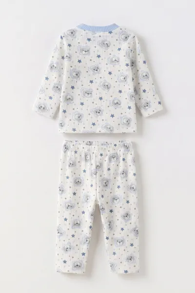 Mavi (1-3 Yaş)Ayıcık Desenli Çocuk Raporlu Pijama Takımı 477378
