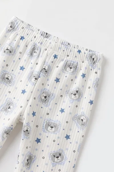 Mavi (1-3 Yaş)Ayıcık Desenli Çocuk Raporlu Pijama Takımı 477378