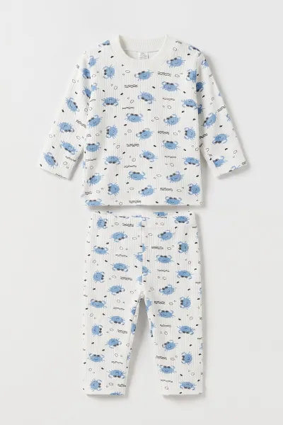 Mavi (1-3 Yaş)Raporlu Yengeç Baskılı Çocuk Pijama Takımı 477367