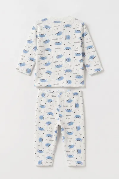 Mavi (1-3 Yaş)Raporlu Yengeç Baskılı Çocuk Pijama Takımı 477367