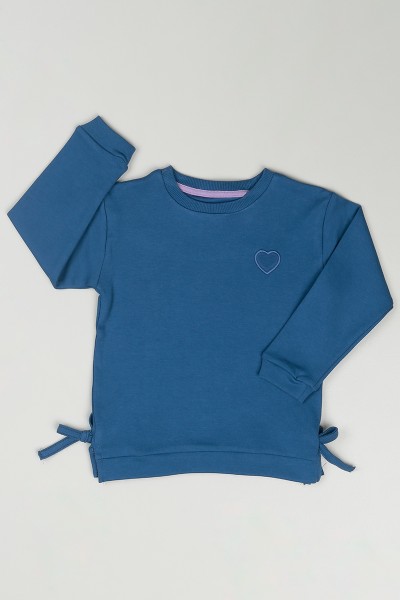 Mavi (1-4 Yaş) Kalp Baskılı Kız Çocuk Sweatshirt 85543