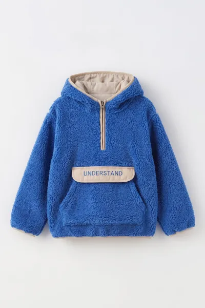 Mavi (1-4 Yaş) Understand Nakışlı Kapüşonlu Kanguru Cepli Yardım Fermuarlı Kuzu Erkek Bebek&Çocuk Sweatshirt 496314