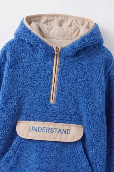 Mavi (1-4 Yaş) Understand Nakışlı Kapüşonlu Kanguru Cepli Yardım Fermuarlı Kuzu Erkek Bebek&Çocuk Sweatshirt 496314