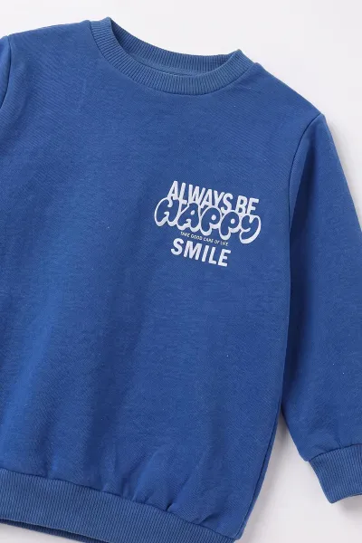 Mavi (1-5 Yaş) Happy Smile Baskılı 2 İp İçi Şardonlu Alt Çizgili Erkek Çocuk 2'li Takım 496702