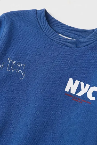 Mavi (1-5 Yaş) NYC Baskılı 2 İp İçi Şardonlu Alt Kareli Erkek Çocuk 2'li Takım 496692