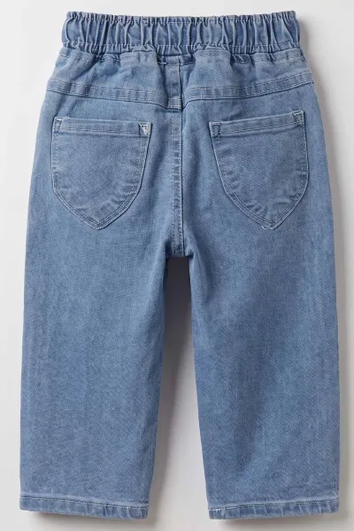 Mavi (1-5 Yaş)Kiraz Nakışlı Beli Lastikli Kız Çocuk&Bebek Kot Pantolon 492877