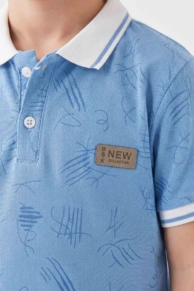 Mavi (1-9 Yaş)Polo Yaka Tişörtlü    Kot Şortlu Erkek Çocuk 2'li Takım 462029