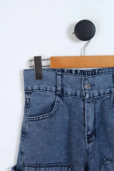 Mavi (11-15 Yaş) ) Önü Parça Detay Kargo Cepli Kız Çocuk Kot Pantolon 329766