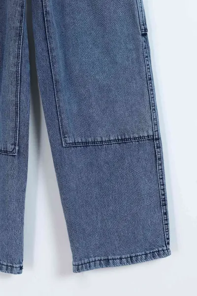 Mavi (11-15 Yaş) ) Önü Parça Detay Kargo Cepli Kız Çocuk Kot Pantolon 329766