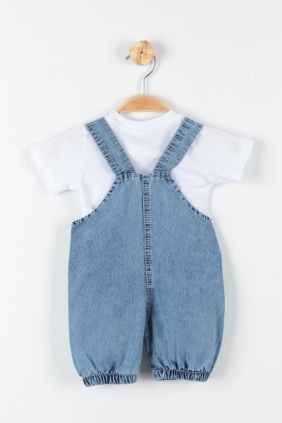 Mavi (12-24 Ay) Love Ayı Nakışlı Düğme Detaylı Paça Lastikli  Erkek Bebe Takım 173391
