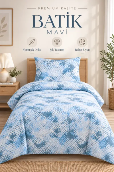 Mavi 160x220 Cm Bella Home Tek Kişilik Lastikli Çarşaf Nevresim Takımı 491122