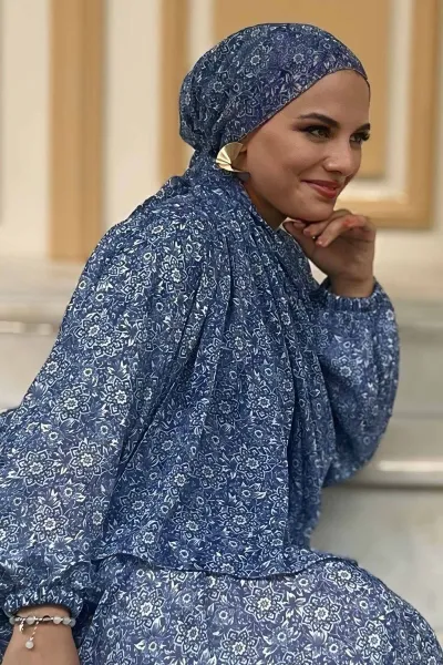 Mavi 180x70 Cm Belladonna Desenli Şifon Şal 400984