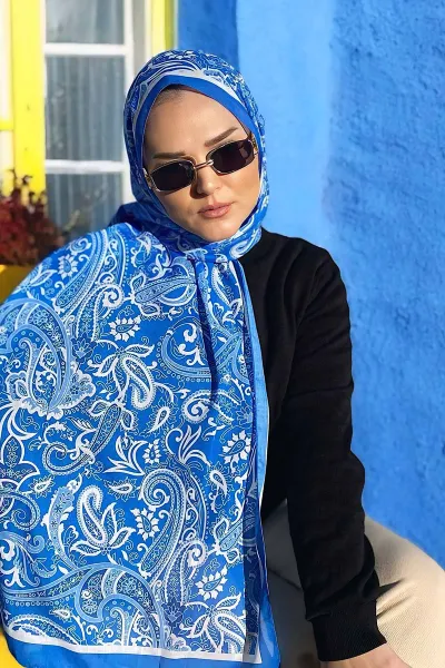 Mavi 180X70 cm Dijital Baskı Shıne Desenli Pamuk Şal 333501